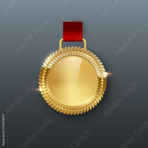 Award medal 3d realistic vector color illustration on gray background