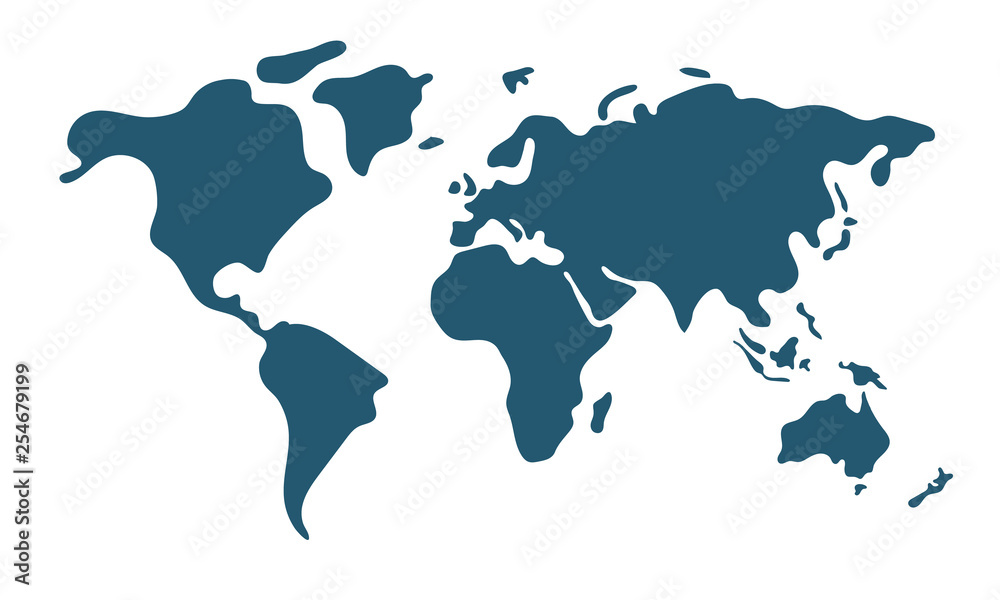 Simple world map in flat style isolated on white background. Vector illustration. - obrazy, fototapety, plakaty 