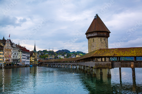 Lucerne, Famous bridge, bright colorful day. © Nataliia