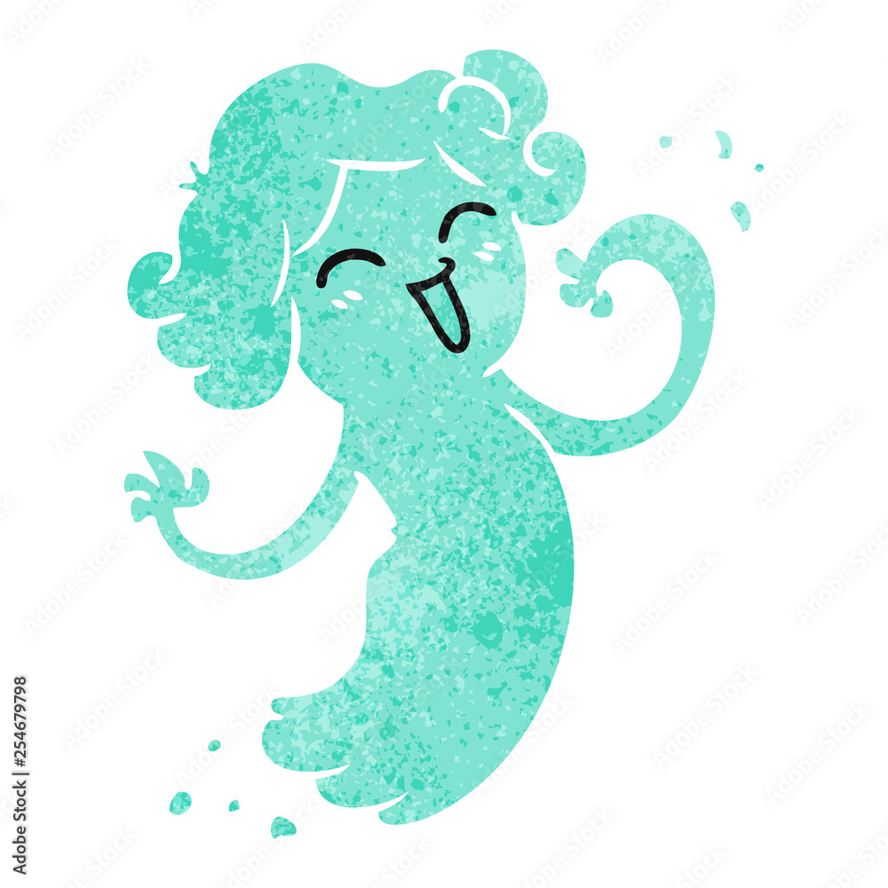 retro cartoon doodle of a happy pink ghost retro cartoon doodle of a happy pink ghost