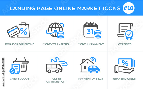Flat line design concept icons for online shopping, website banner and landing page