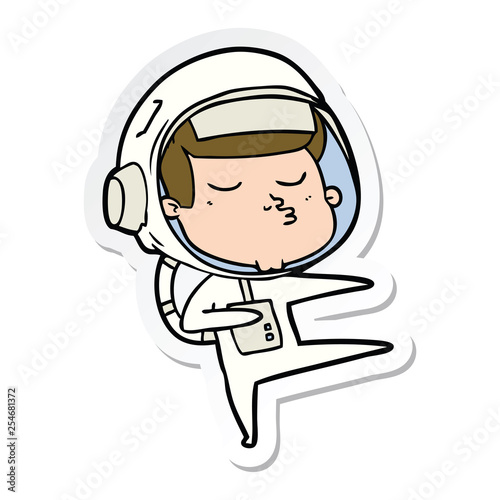 sticker of a cartoon confident astronaut