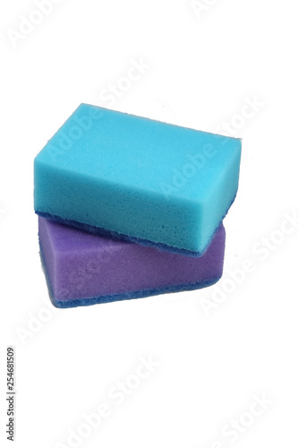 2 sponges for washing dishes blue and lilac isolate on white