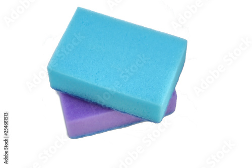 2 sponges for washing dishes blue and lilac isolate on white