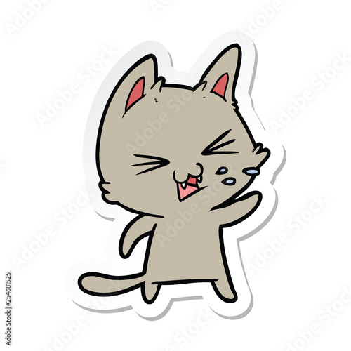 sticker of a cartoon cat hissing