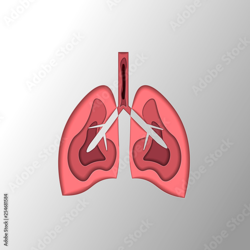 Medical illustration of the lungs and lung disease in the style of paper cut