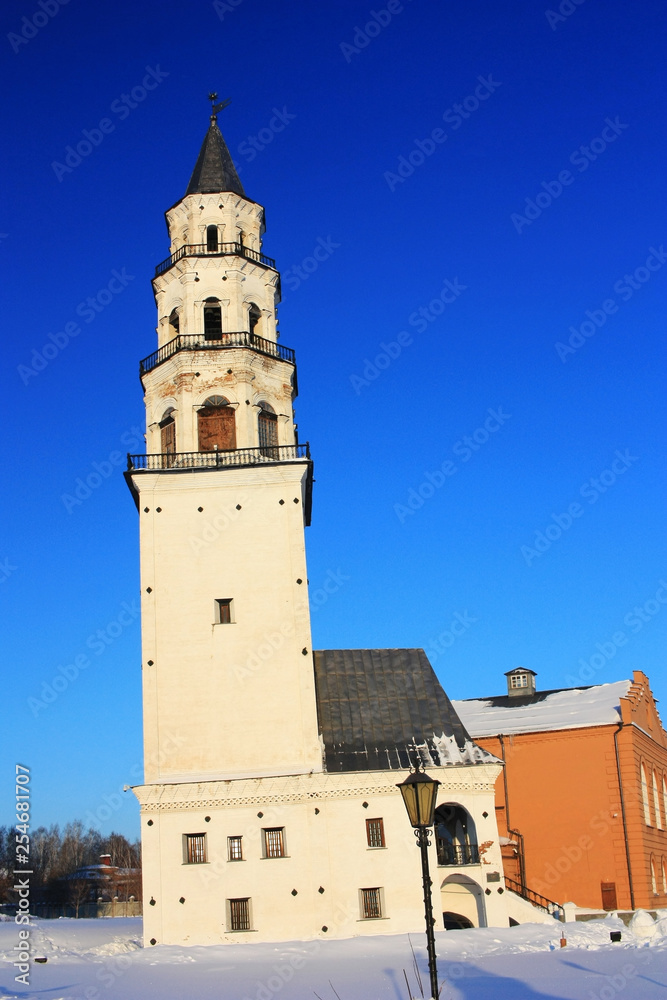 Old leaning tower in the city of Nevyansk