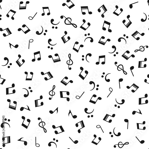 Music seamless pattern with black notes