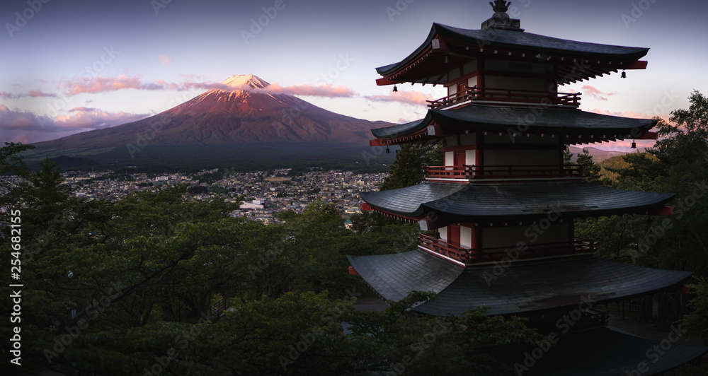 Japanese tower and mountain Fuji