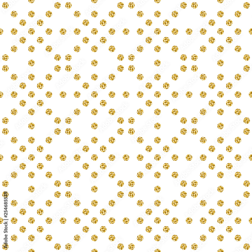 Seamless pattern with golden glittering circles. Gold pattern. Repeatable design. Can be used for fabric, scrap booking, wallpaper, web background, invitation, poster, vector