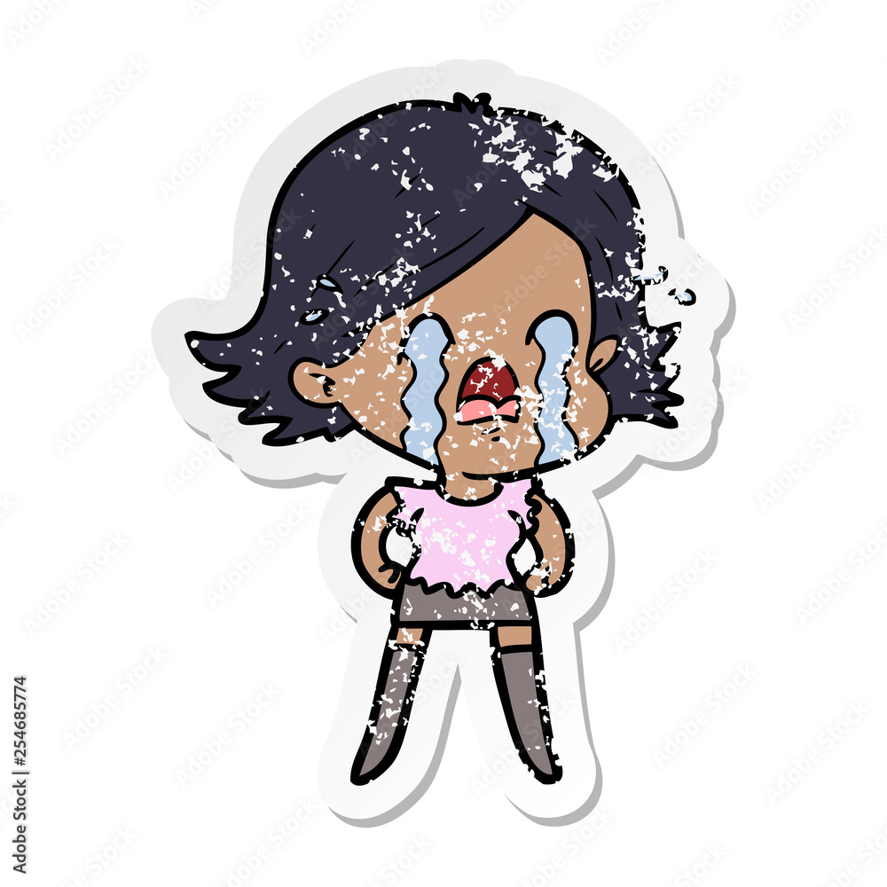 Fototapeta premium distressed sticker of a cartoon woman crying