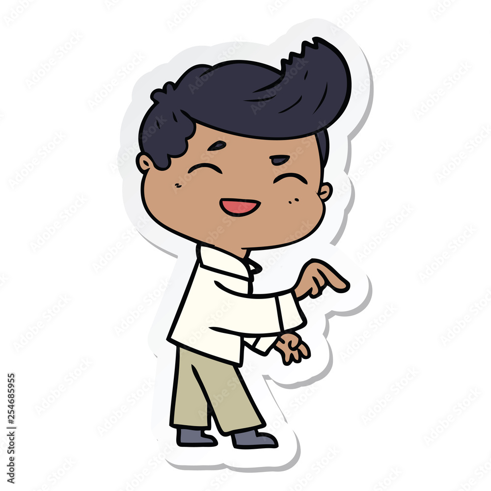 sticker of a cartoon man laughing and pointing