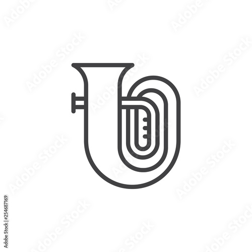 Tuba Music Instrument line icon. linear style sign for mobile concept and web design. tuba wind instrument outline vector icon. Symbol, logo illustration. Pixel perfect vector graphics