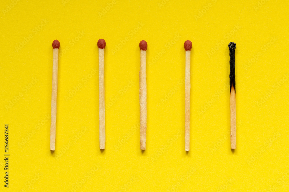 Wooden matches with one burned out Wooden matches with one burned out