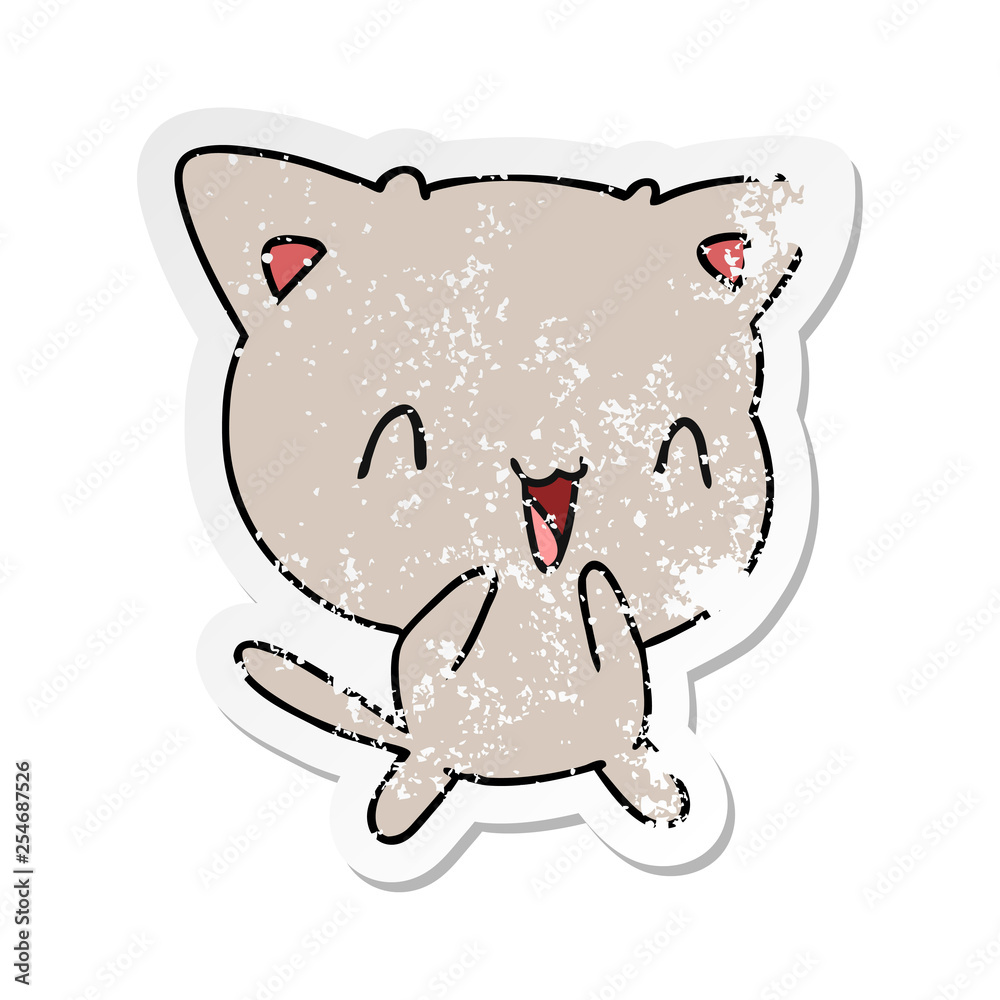 Obraz premium distressed sticker cartoon of cute kawaii cat