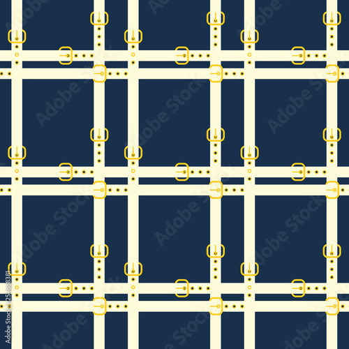 Belt seamless pattern design.  White belts on a deep blue background