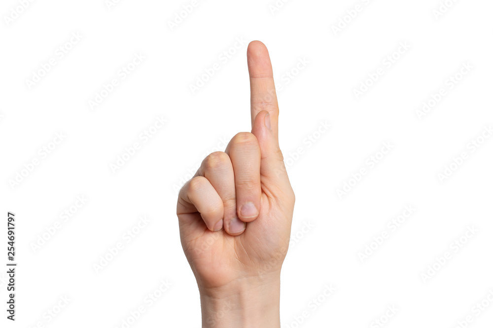 male hand points finger up. isolated background. male hand points finger up. isolated background.