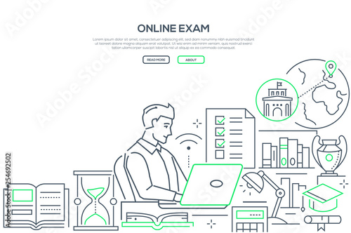 Online exam - line design style web banner