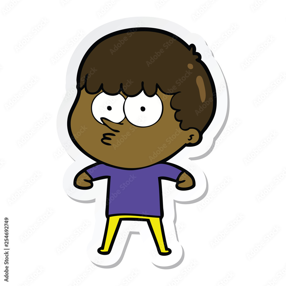 sticker of a cartoon curious boy