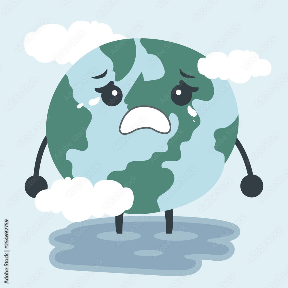 sad planet earth globe crying. Pollution problem concept vector  illustration. Stock Vector | Adobe Stock