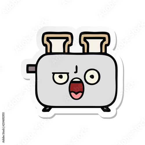 sticker of a cute cartoon of a toaster