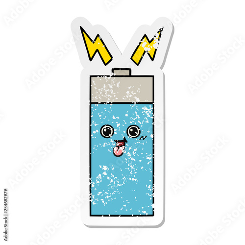 distressed sticker of a cute cartoon battery