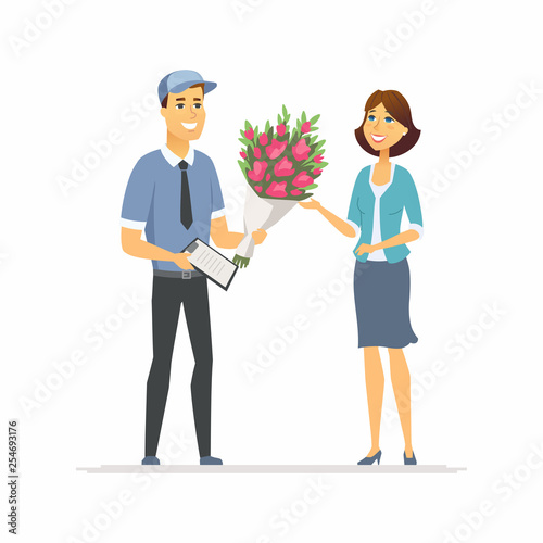 Flower delivery - modern vector cartoon people characters illustration