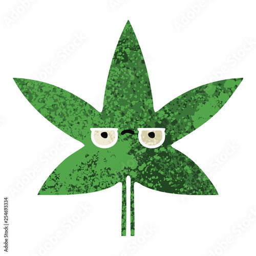 retro illustration style cartoon marijuana leaf