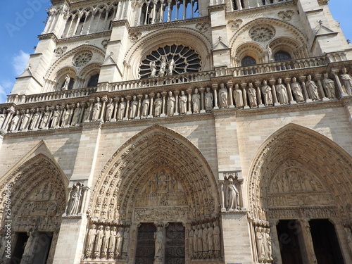 Architectural details of Notre Dame de Paris. Notre Dame Cathedral - the most famous Gothic Roman Catholic Cathedral 1163-1345 on the Eastern half of the island of cite. France, Europe