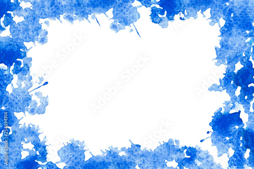 Abstract watercolor art hand painting frame isolated on white background. Blue water color splashing.