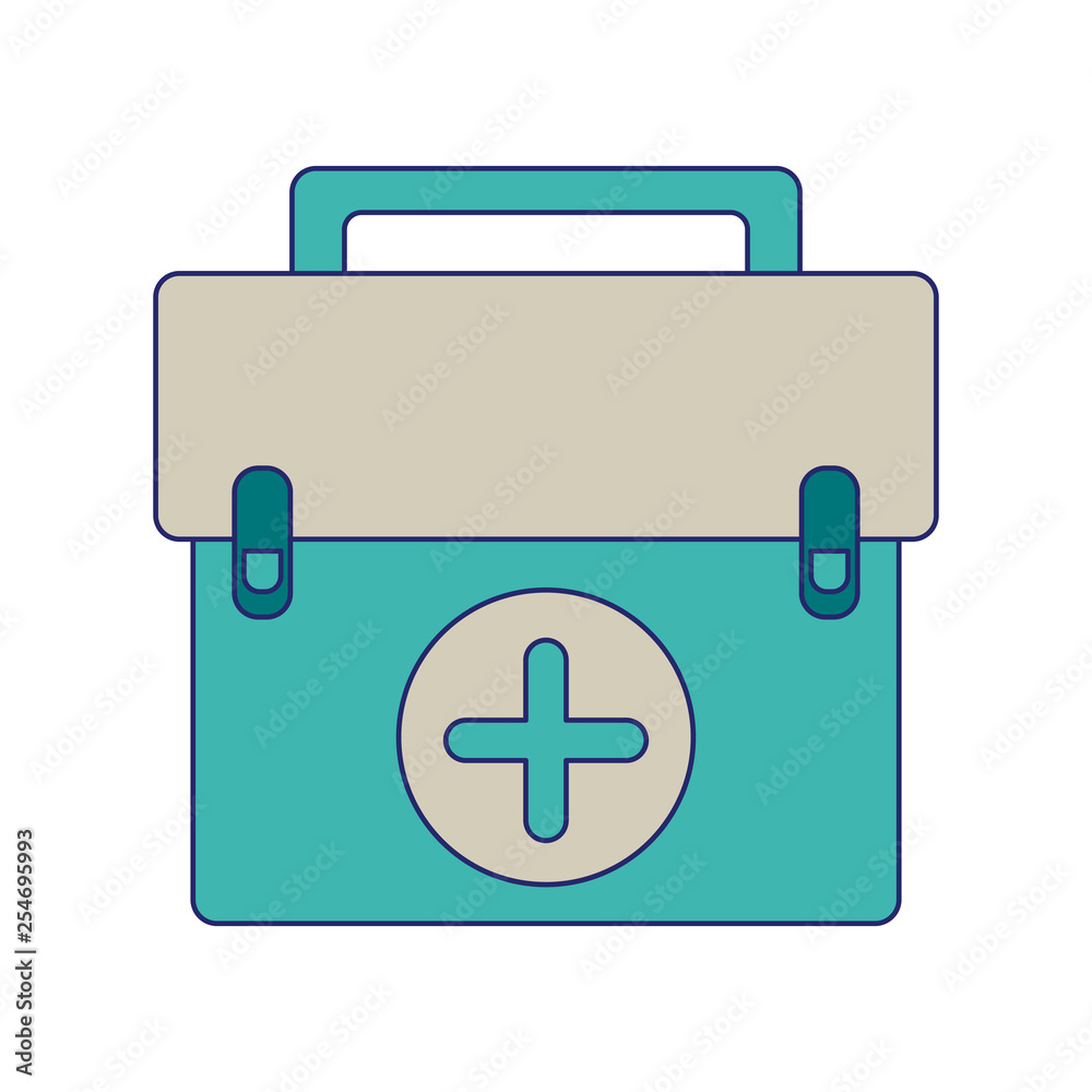 Medical first aid suitcase isolated blue lines Medical first aid suitcase isolated blue lines