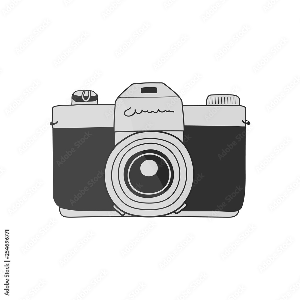 Line drawings old retro film camera isolated on white background vector illusration