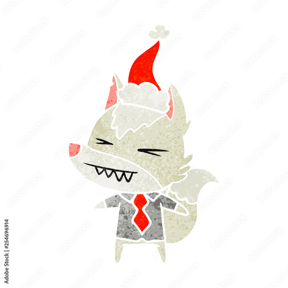 angry wolf boss retro cartoon of a wearing santa hat angry wolf boss retro cartoon of a wearing santa hat