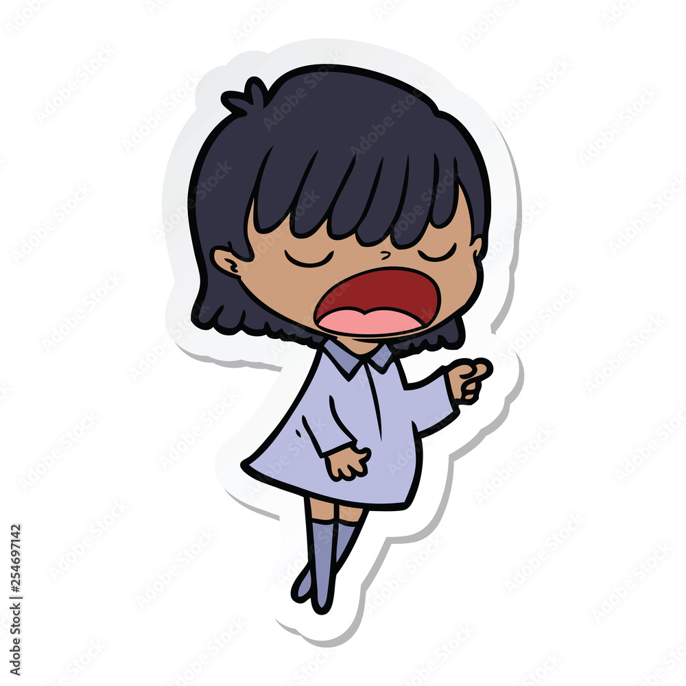 sticker of a cartoon woman talking loudly