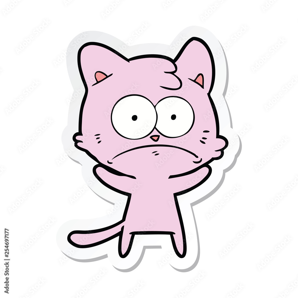 sticker of a cartoon nervous cat