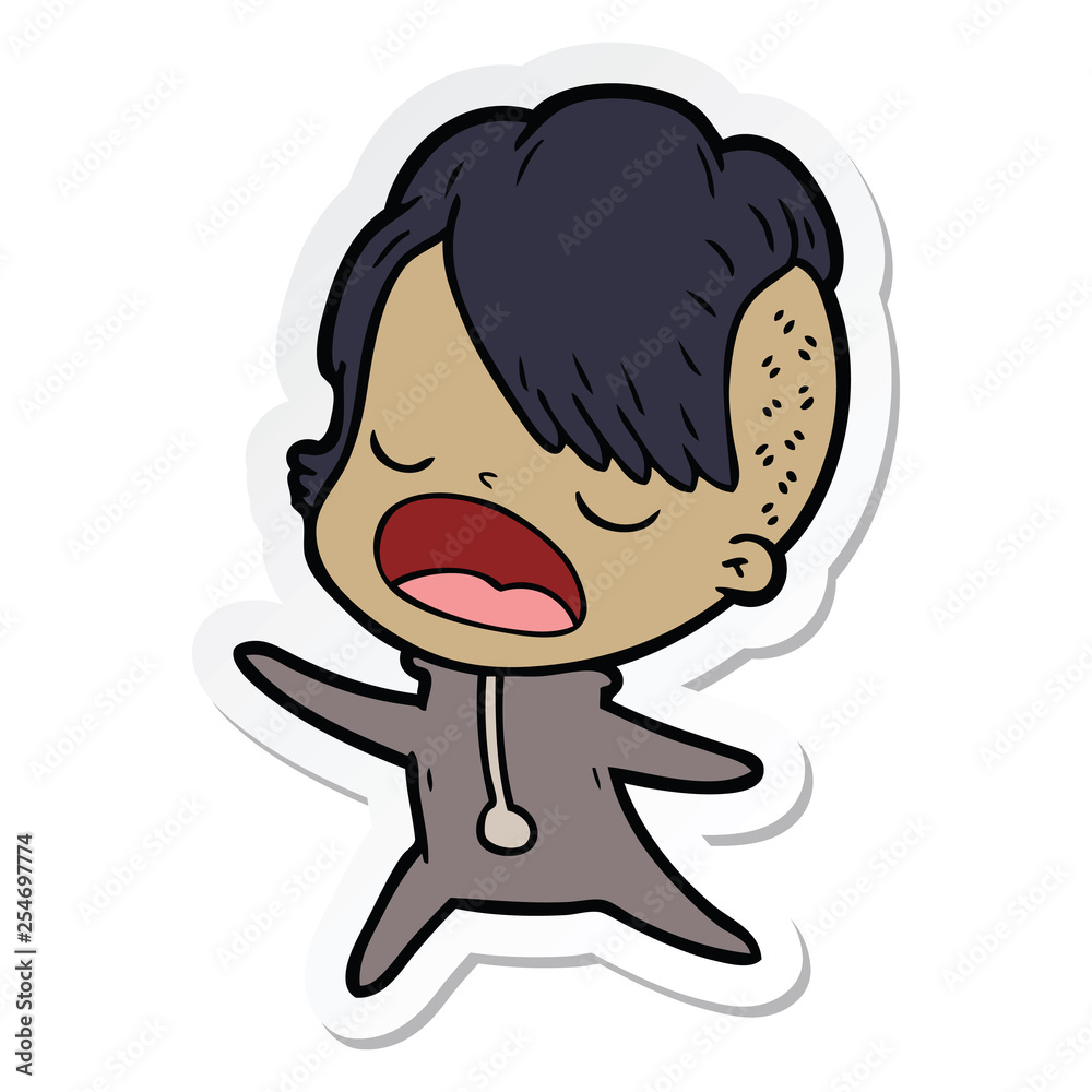 sticker of a cartoon cool hipster girl talking sticker of a cartoon cool hipster girl talking