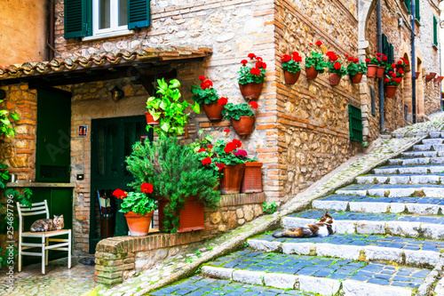 Charming floral decorated streets of old Italian villages. Casperia in Rieti province