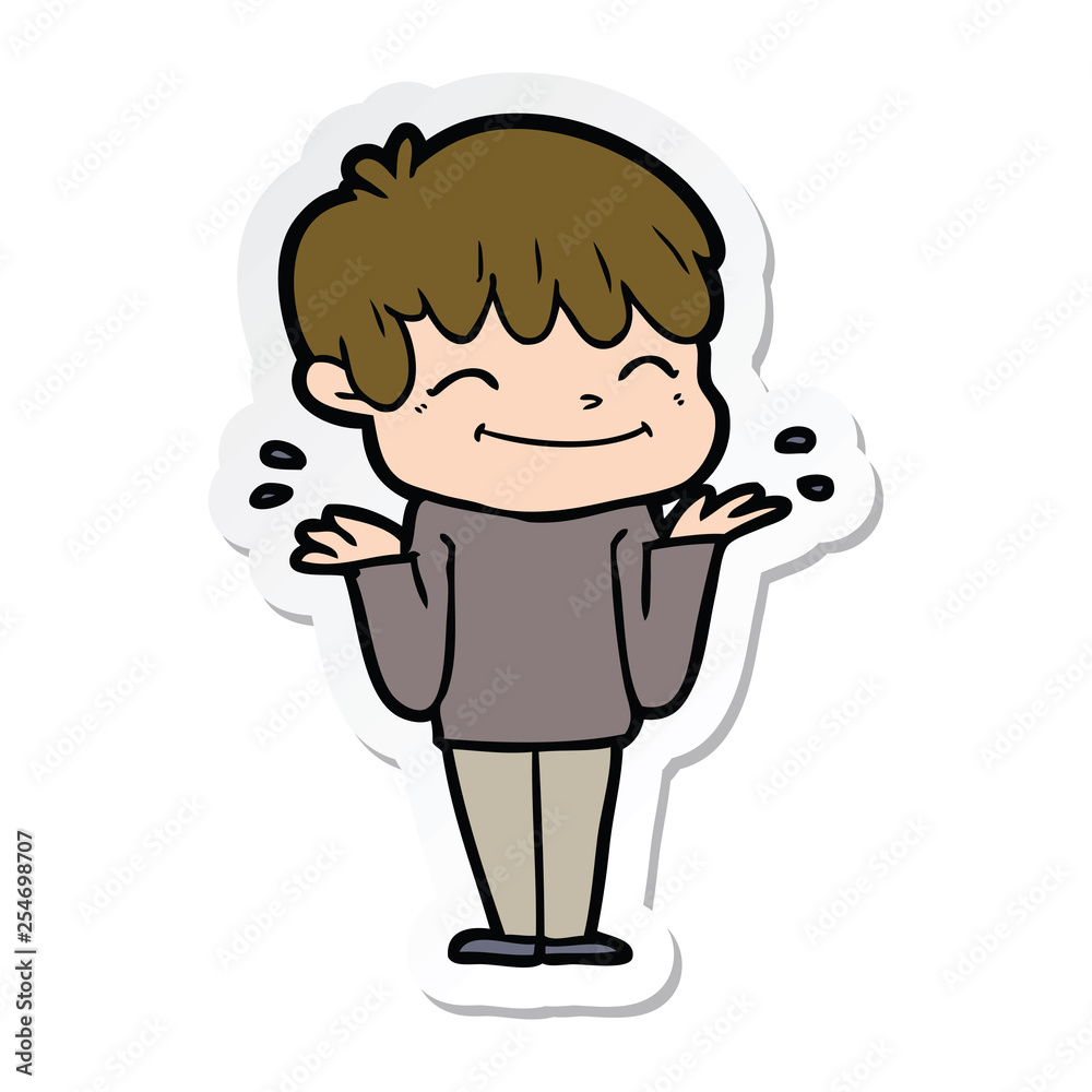 sticker of a cartoon happy boy sticker of a cartoon happy boy