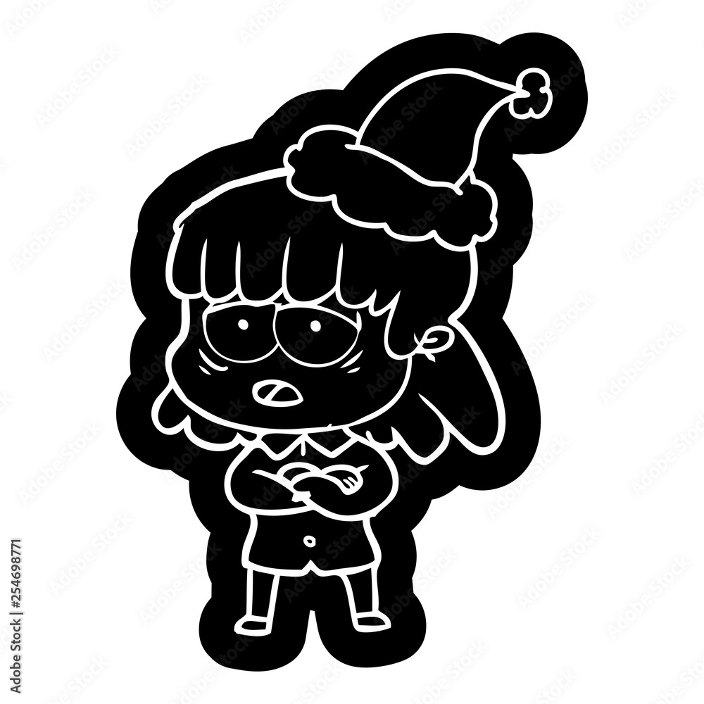 cartoon icon of a tired woman wearing santa hat cartoon icon of a tired woman wearing santa hat