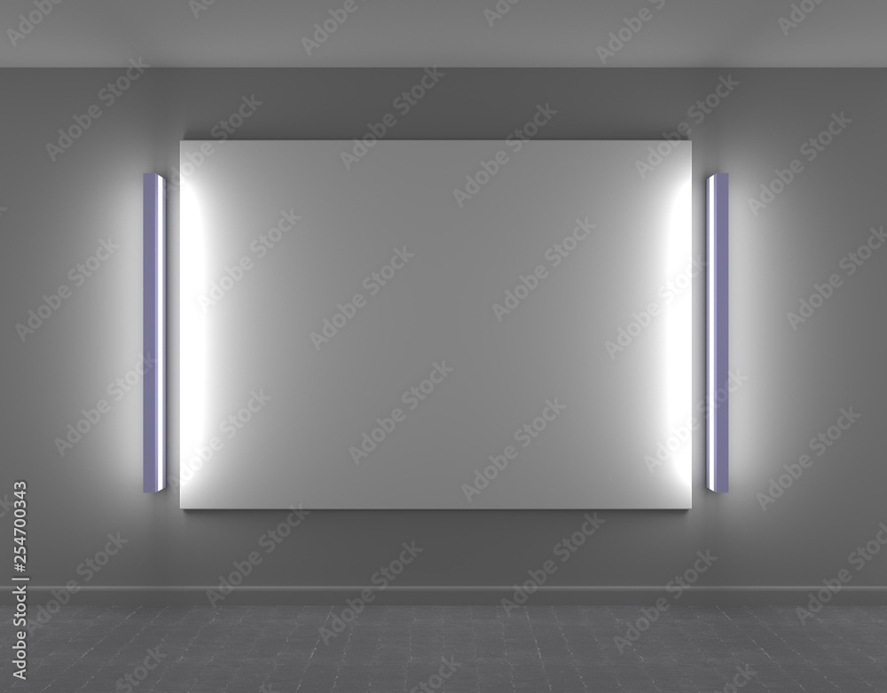 An empty template frame with two side lamp. 3D rendering. An empty template frame with two side lamp. 3D rendering.