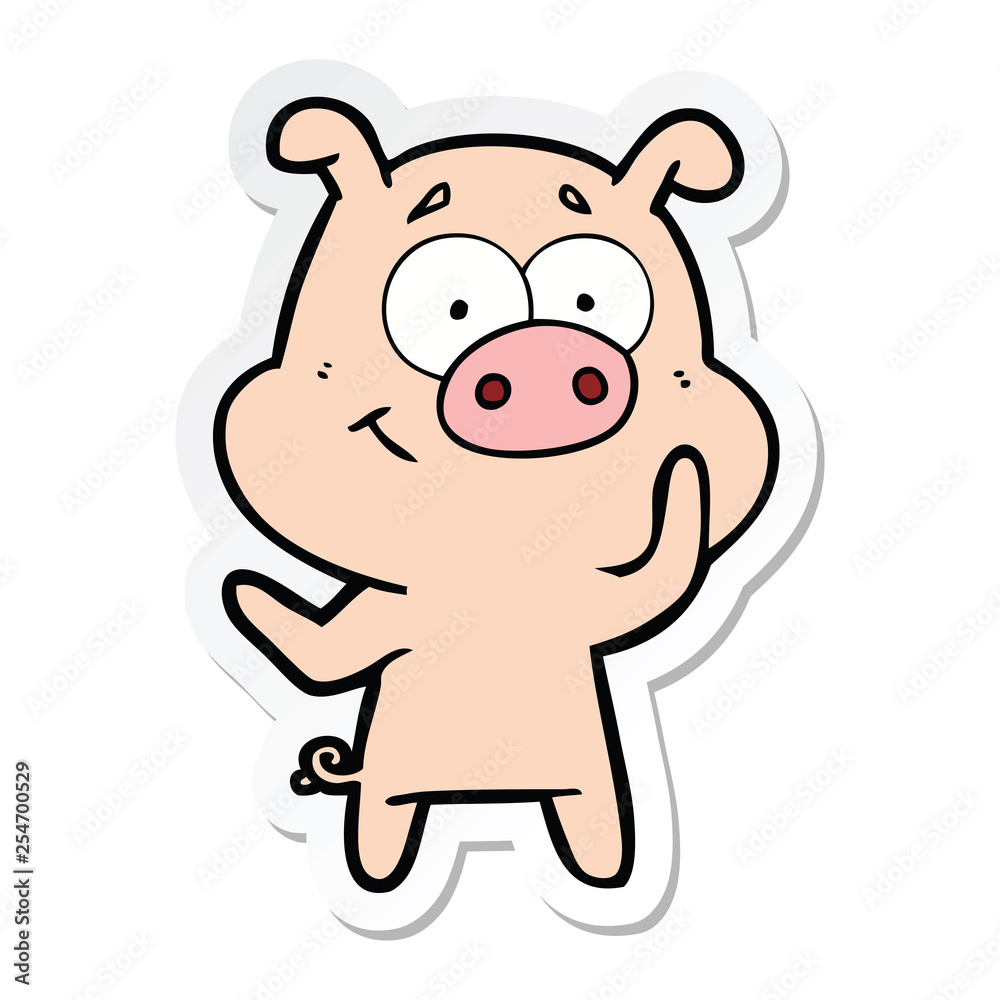 sticker of a happy cartoon pig