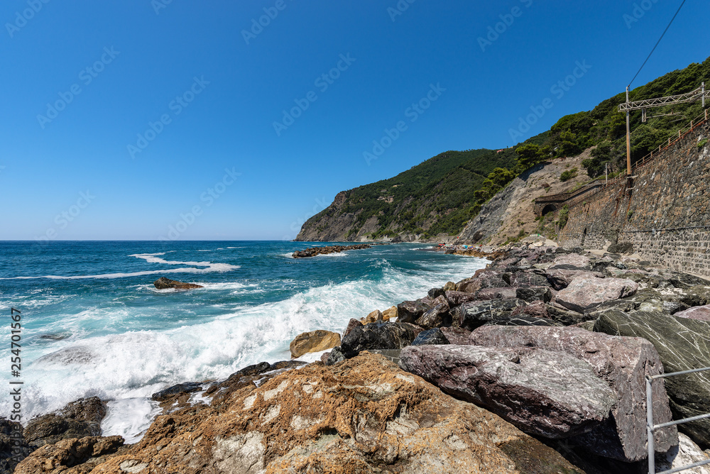 Coast and beach in Liguria Italy - Framura Mediterranean Sea