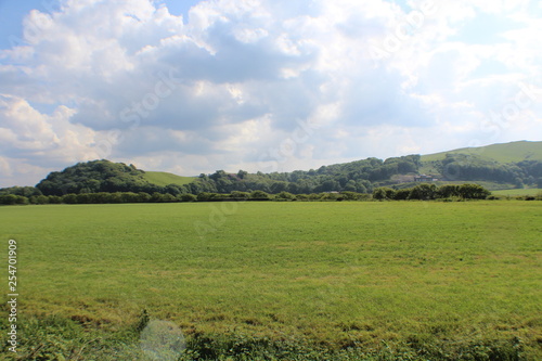 landscape with lake and blue sky