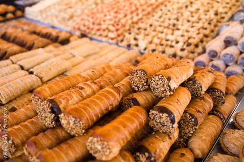 Traditional maltese cannoli on the market