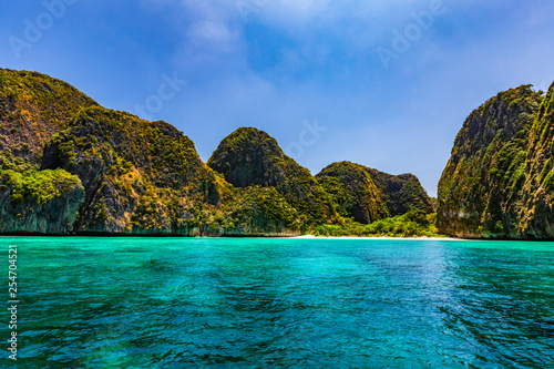 Maya Bay is one of the most famous beaches on Phi Phi Lay. But today there is no tourists on the beach because it needs to be temporarily closed