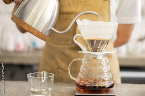 Drip brewing, filtered coffee, or pour-over is a method which involves pouring water over roasted, ground coffee beans contained in a filter