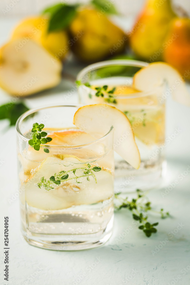 Refresing summer mocktail, pea, ginger and thyme. Selective focus, space for text. Refresing summer mocktail, pea, ginger and thyme. Selective focus, space for text.