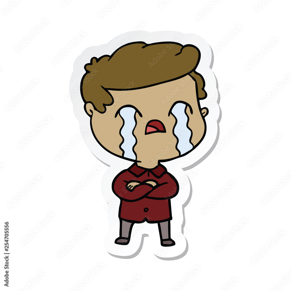 sticker of a cartoon man crying