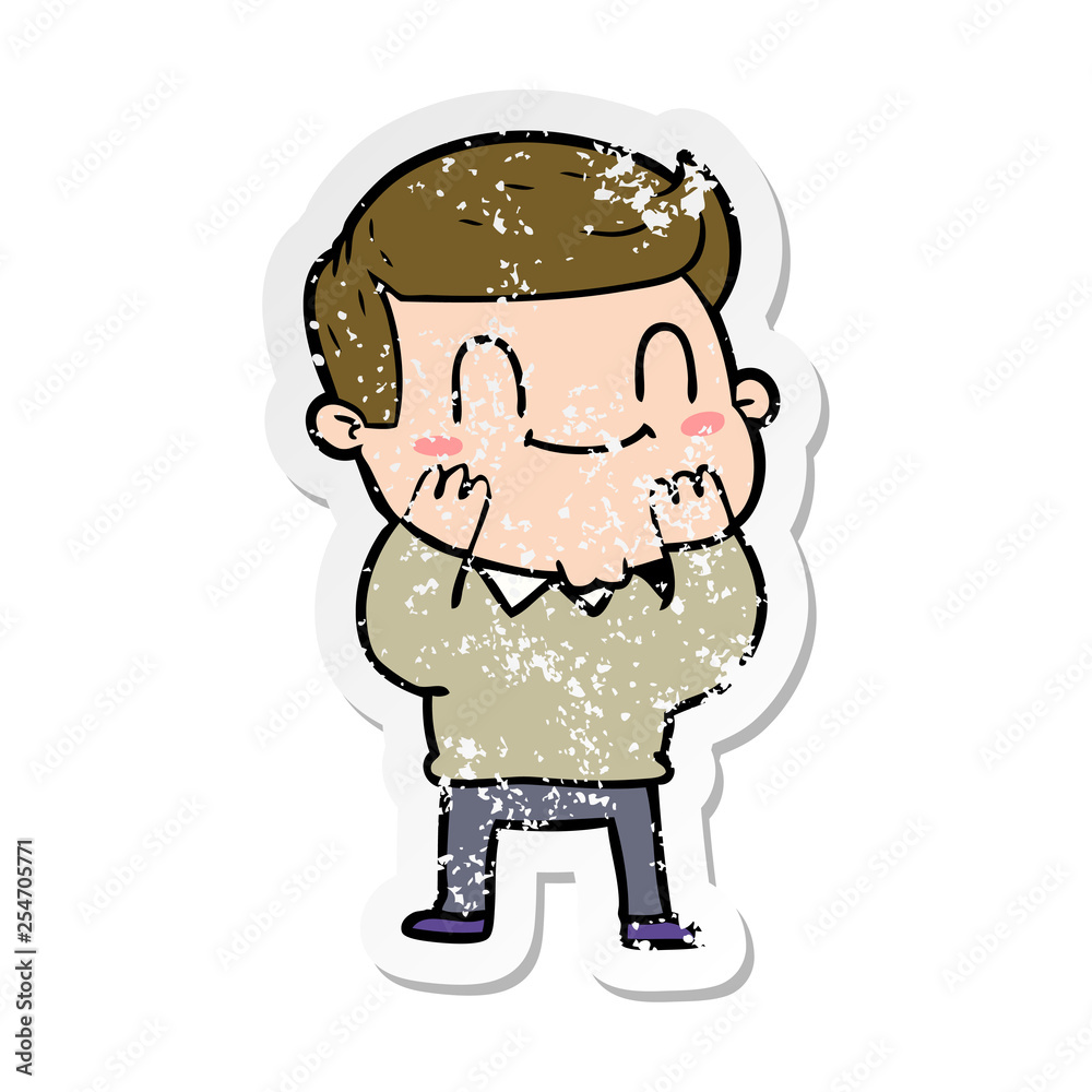 distressed sticker of a cartoon friendly man