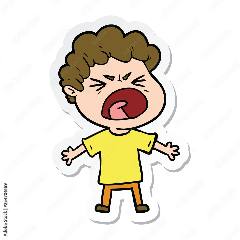 sticker of a cartoon furious man